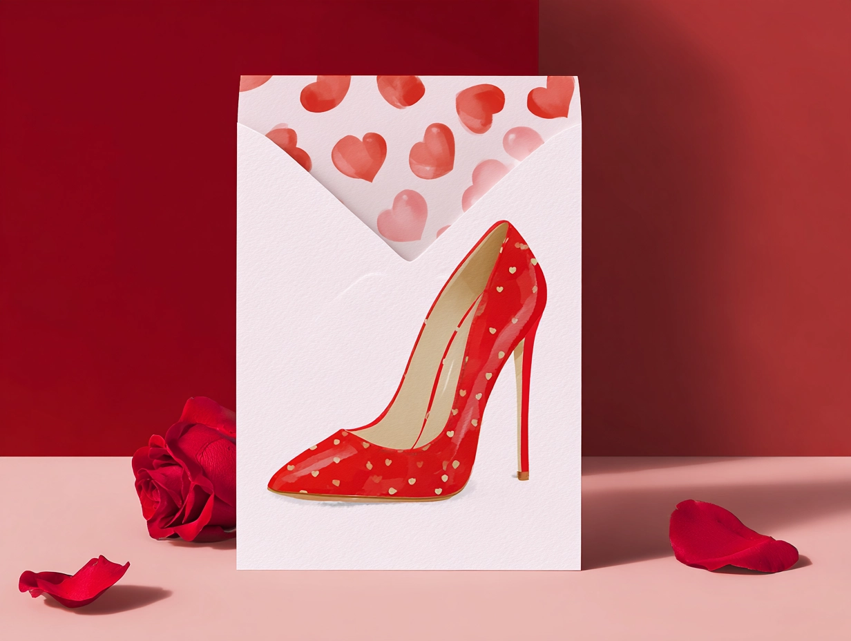 Red shoe on a valentines designed ecard