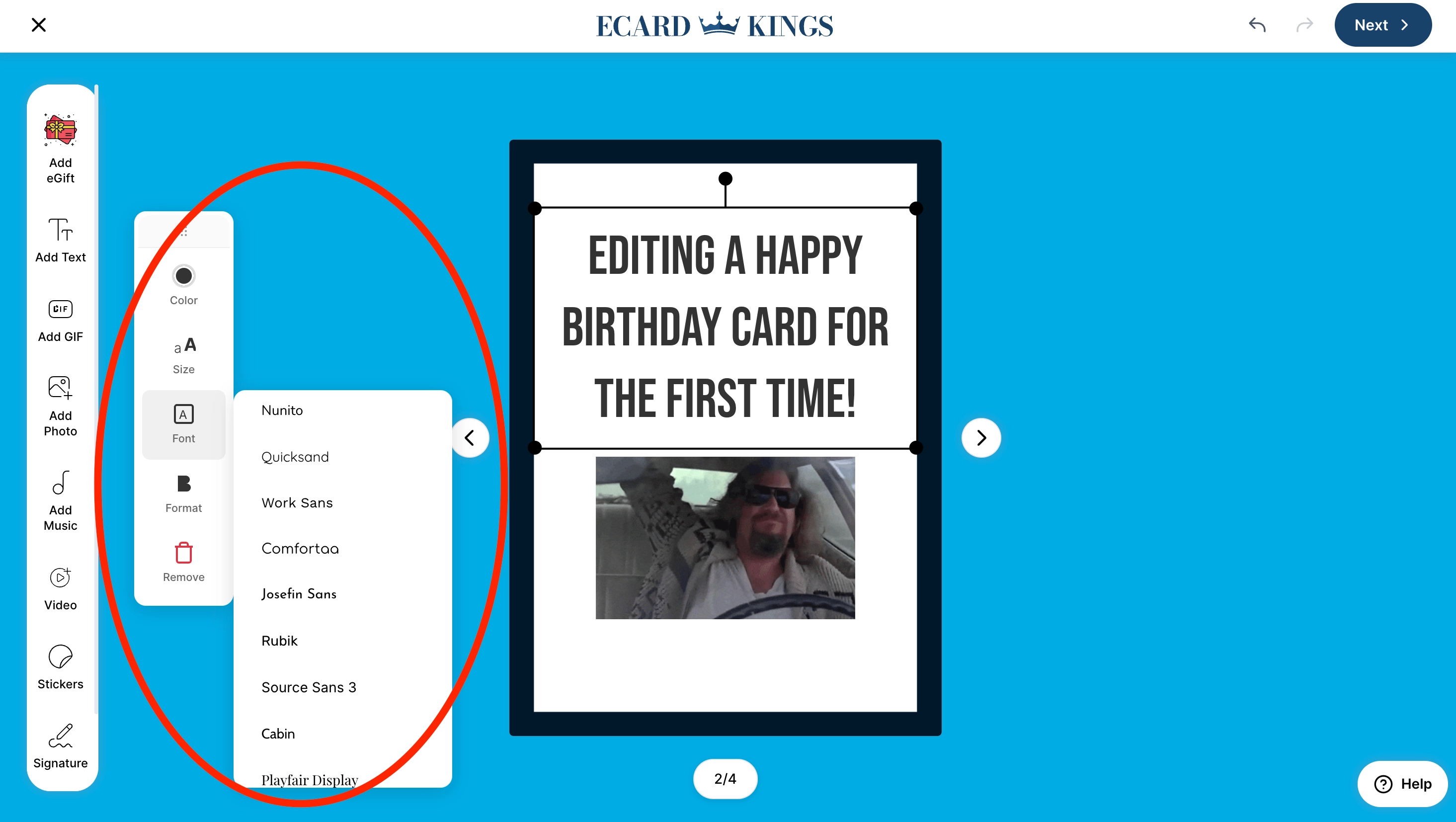 Choose from dozens of fonts and customize text size and color instantly.
