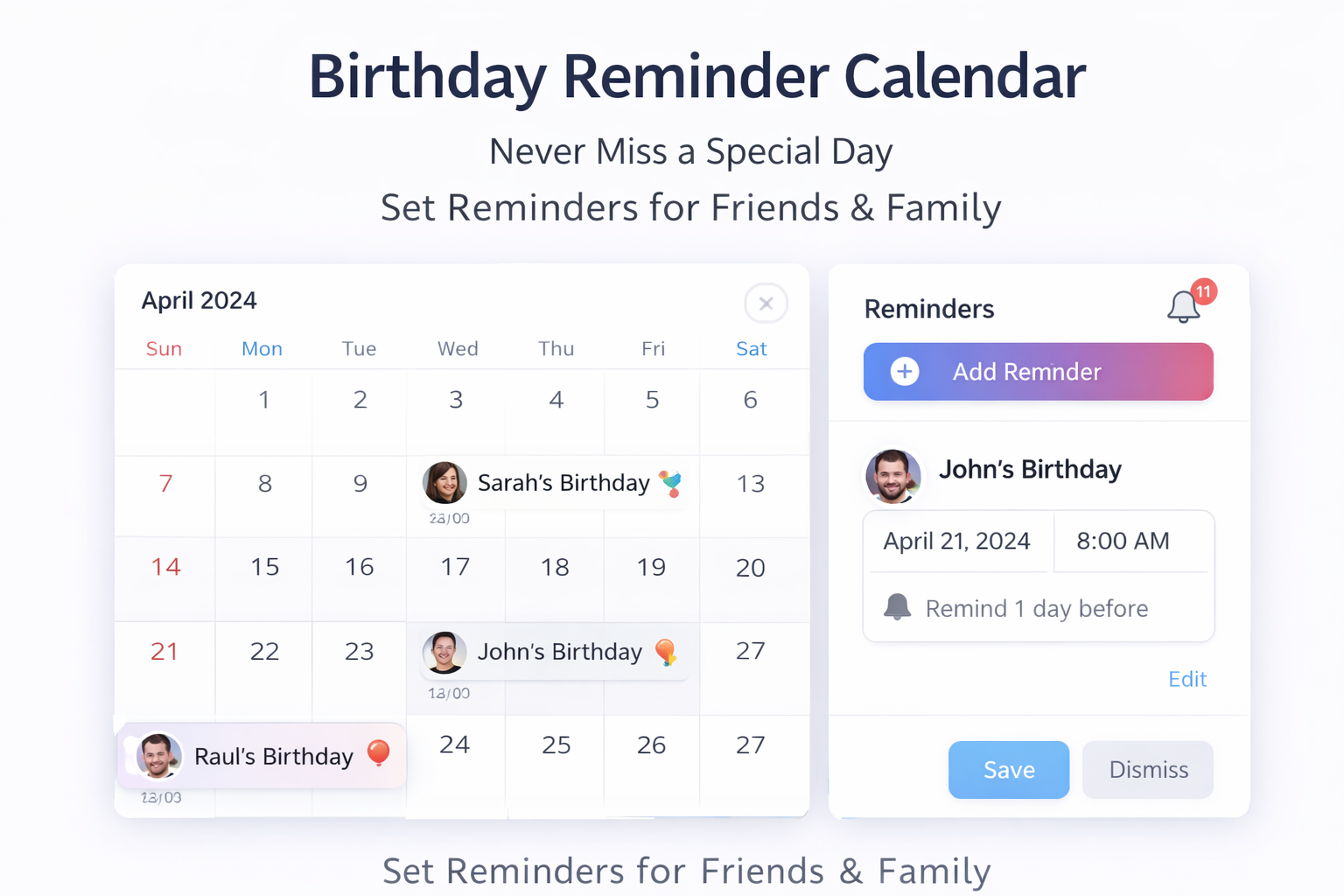 Birthday reminder calendar