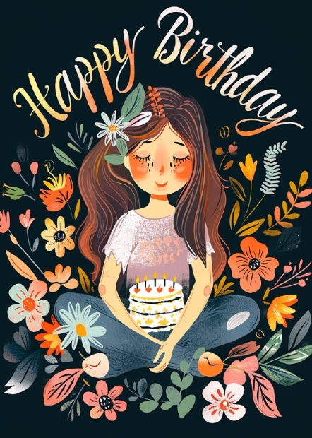 spring birthday ecard with floral design and soft calm aesthetic for her