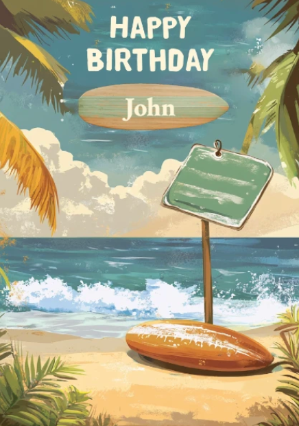 happy birthday ecard with beach theme and bright spring summer vibe